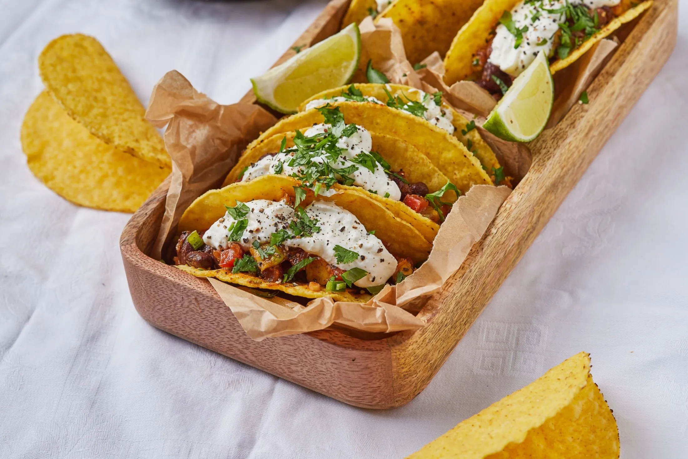 Fekete babos, zöldfűszeres taco