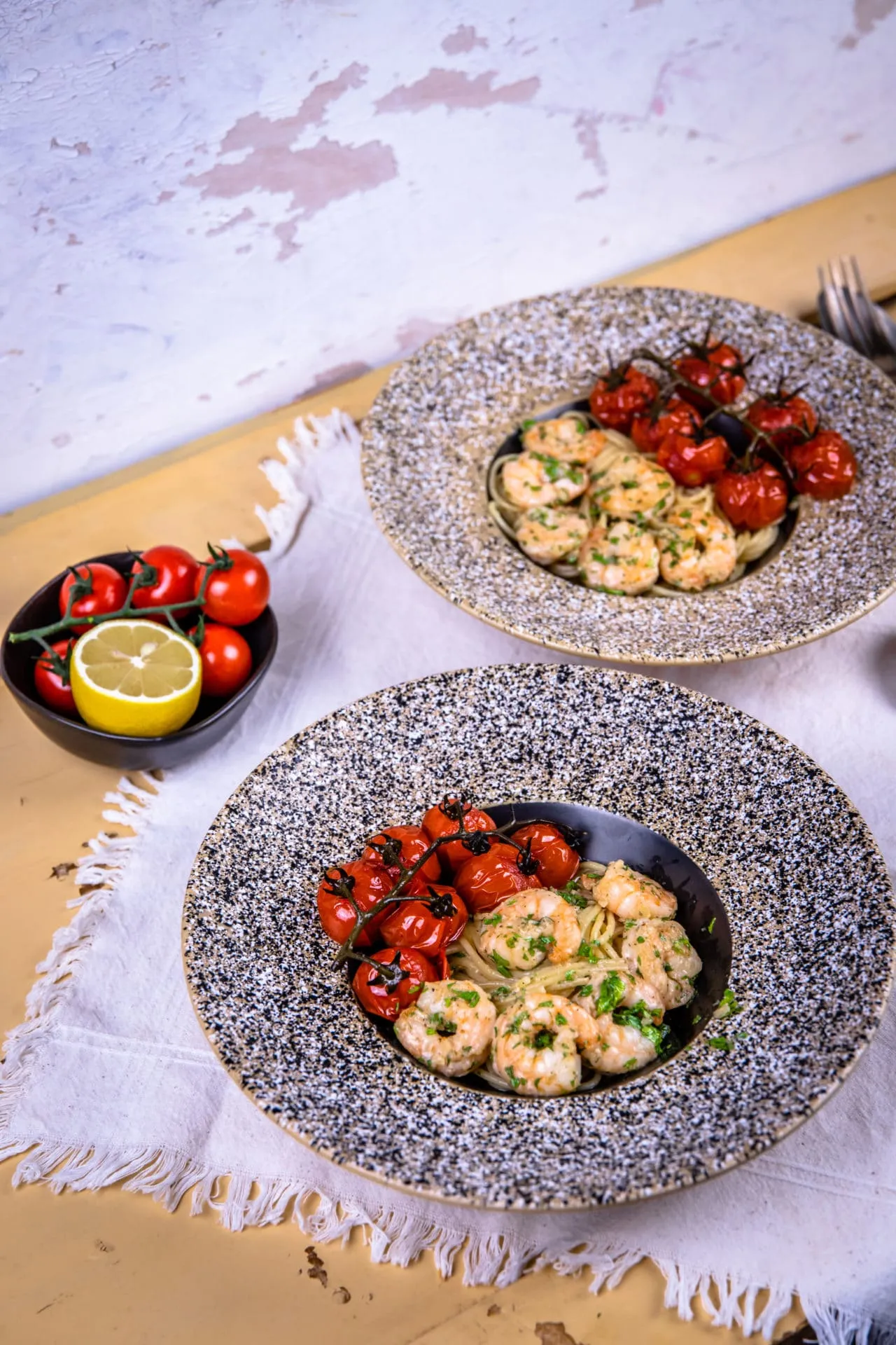 Garnélás spagetti konfitált paradicsommal