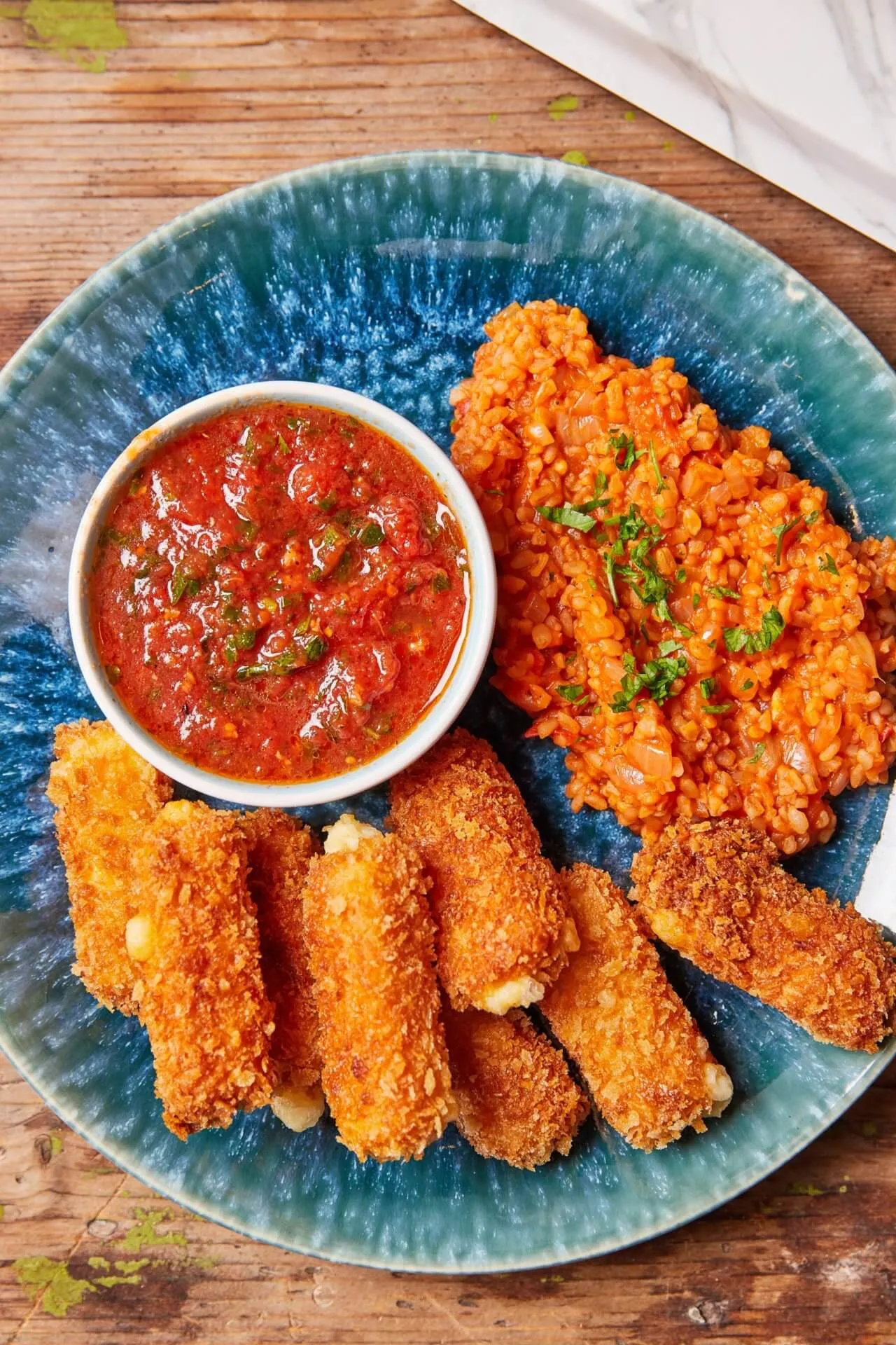 Rántott halloumi török rizzsel