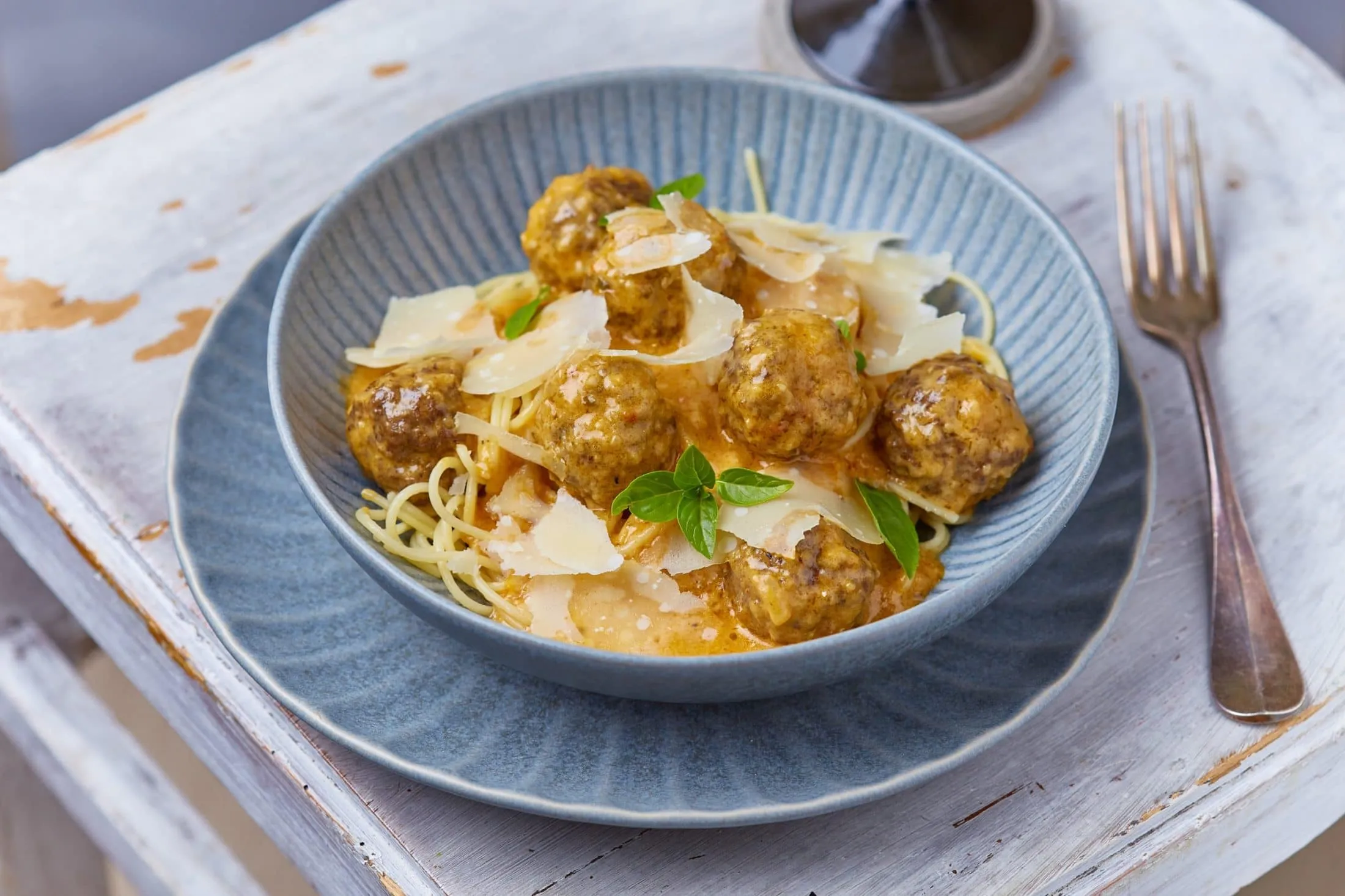 Tejszínes-marhahúsgolyós spagetti